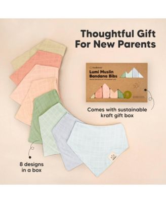 8pk Lumi Muslin Baby Bibs, Bandana Bibs for Baby Boy, Baby Girl, Muslin Drool Bib for Newborn, Toddler