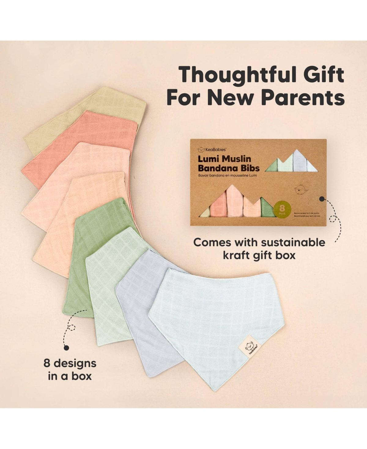 KeaBabies 8pk Lumi Muslin Baby Bibs, Bandana Bibs for Baby Boy, Baby Girl, Muslin Drool Bib for Newborn, Toddler