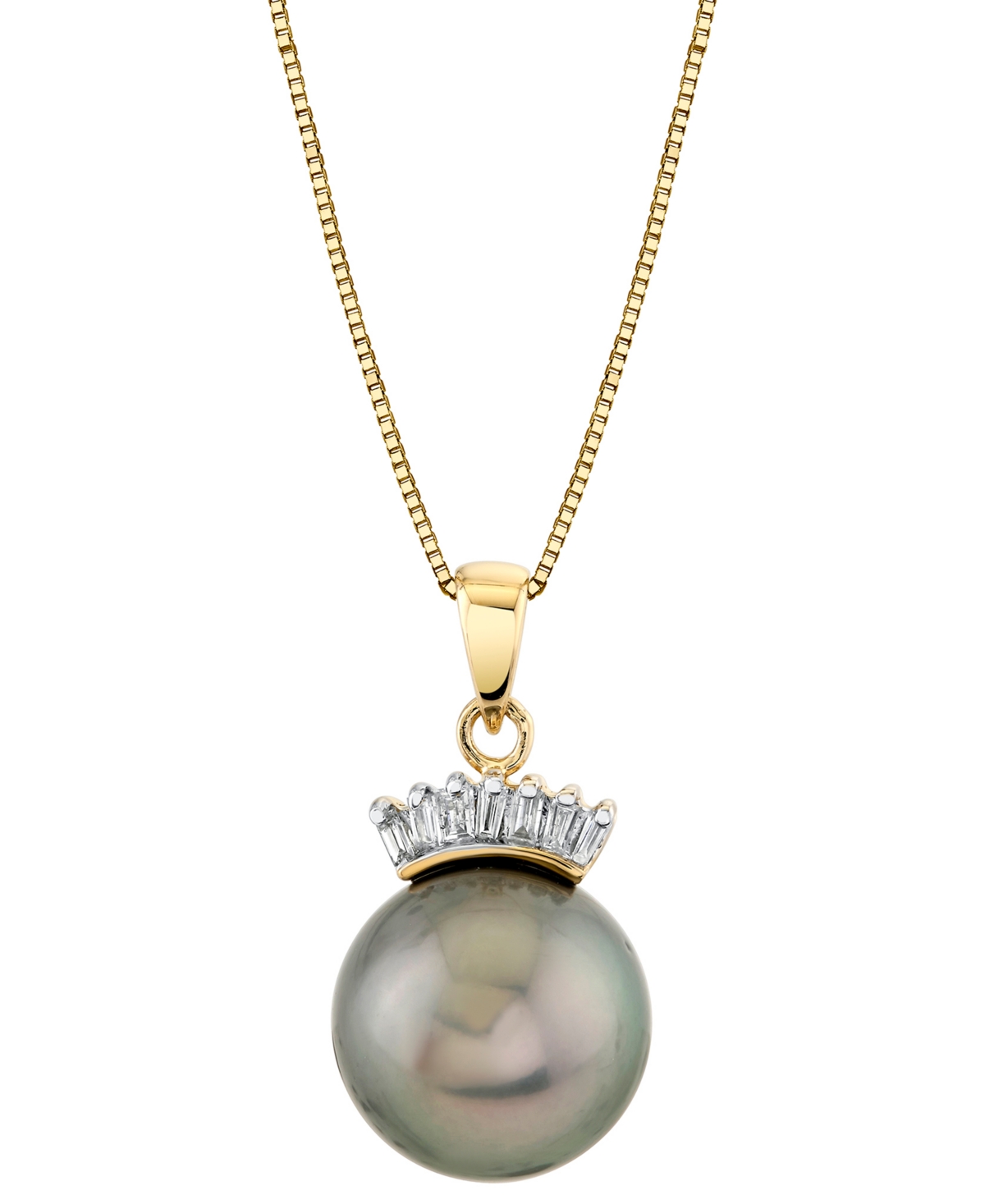 MACY'S CULTURED TAHITIAN PEARL (11MM) & DIAMOND (1/10 CT. T.W.) 18" PENDANT NECKLACE IN 14K GOLD 