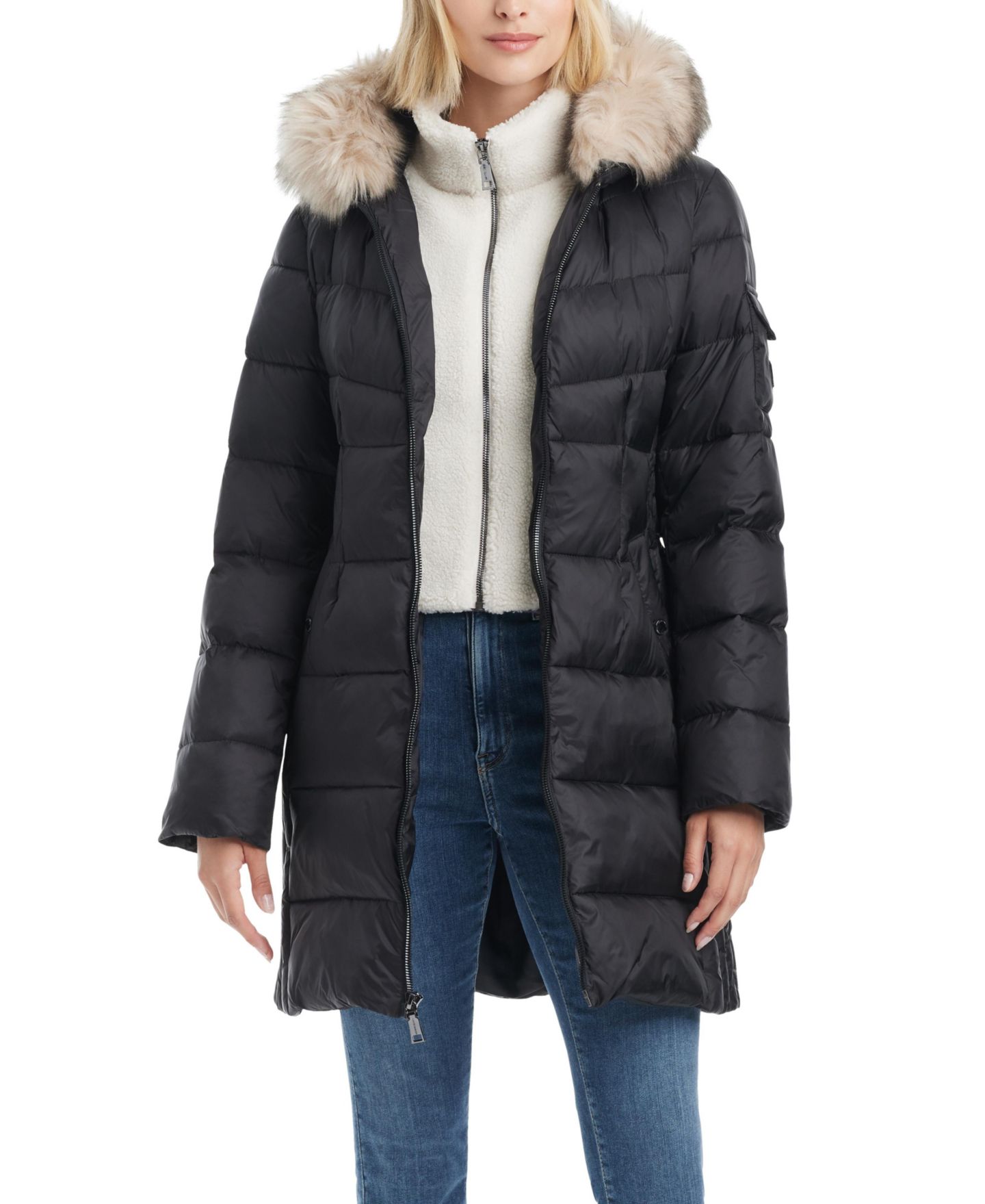 Женская куртка Vince Camuto Mid-Length Fitted Puffer, цвет: Чёрный — фото 3