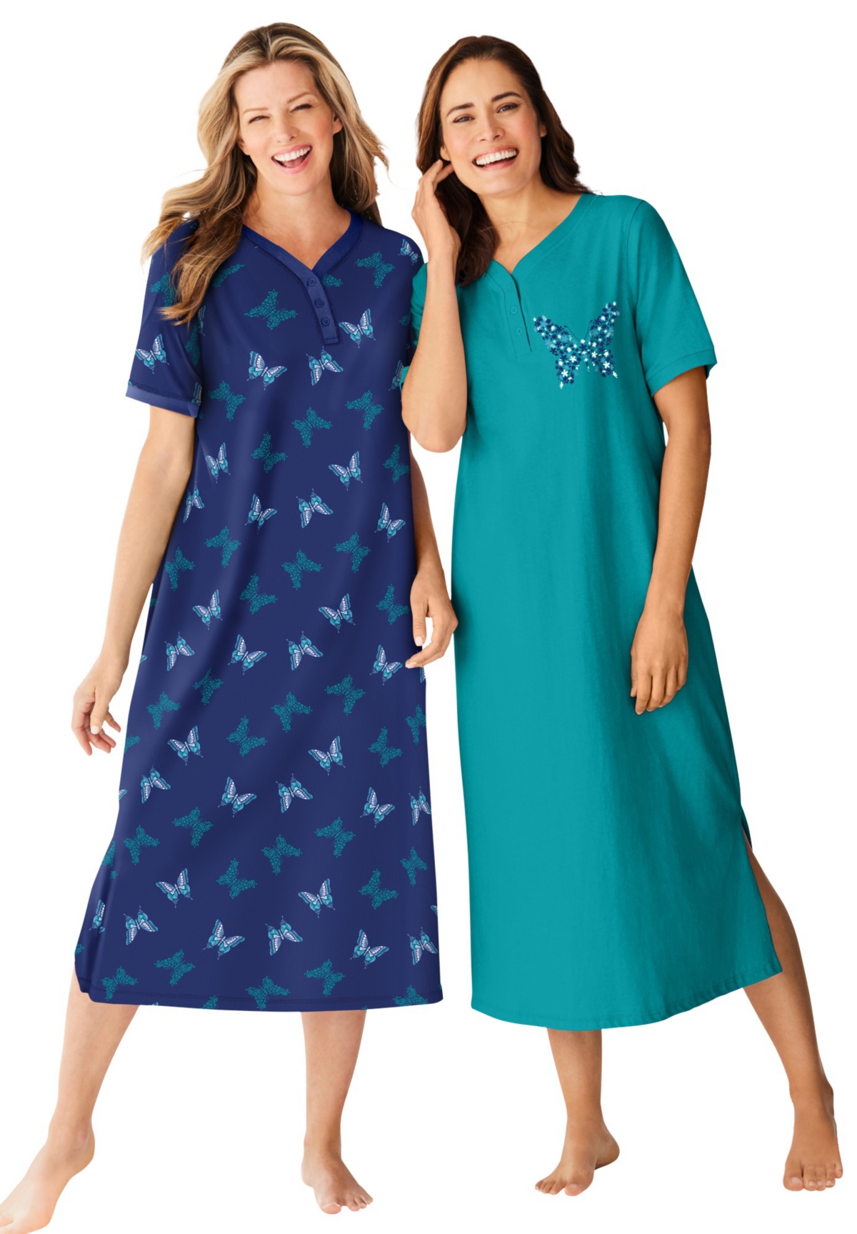 Dreams & Co. Plus Size 2-Pack Long Henley Sleepshirt