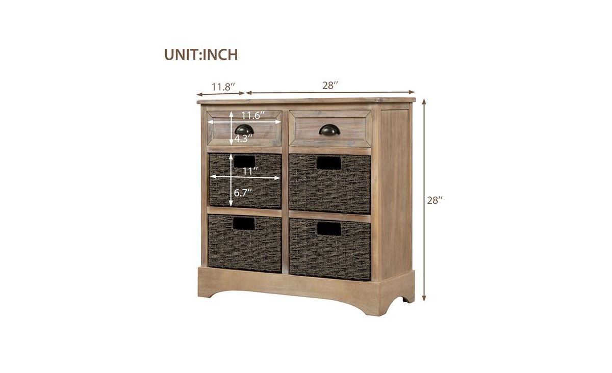 Slickblue Storage Cabinet with 2 Drawers and 4 Classic Rattan Baskets for Dining Room and Living Room