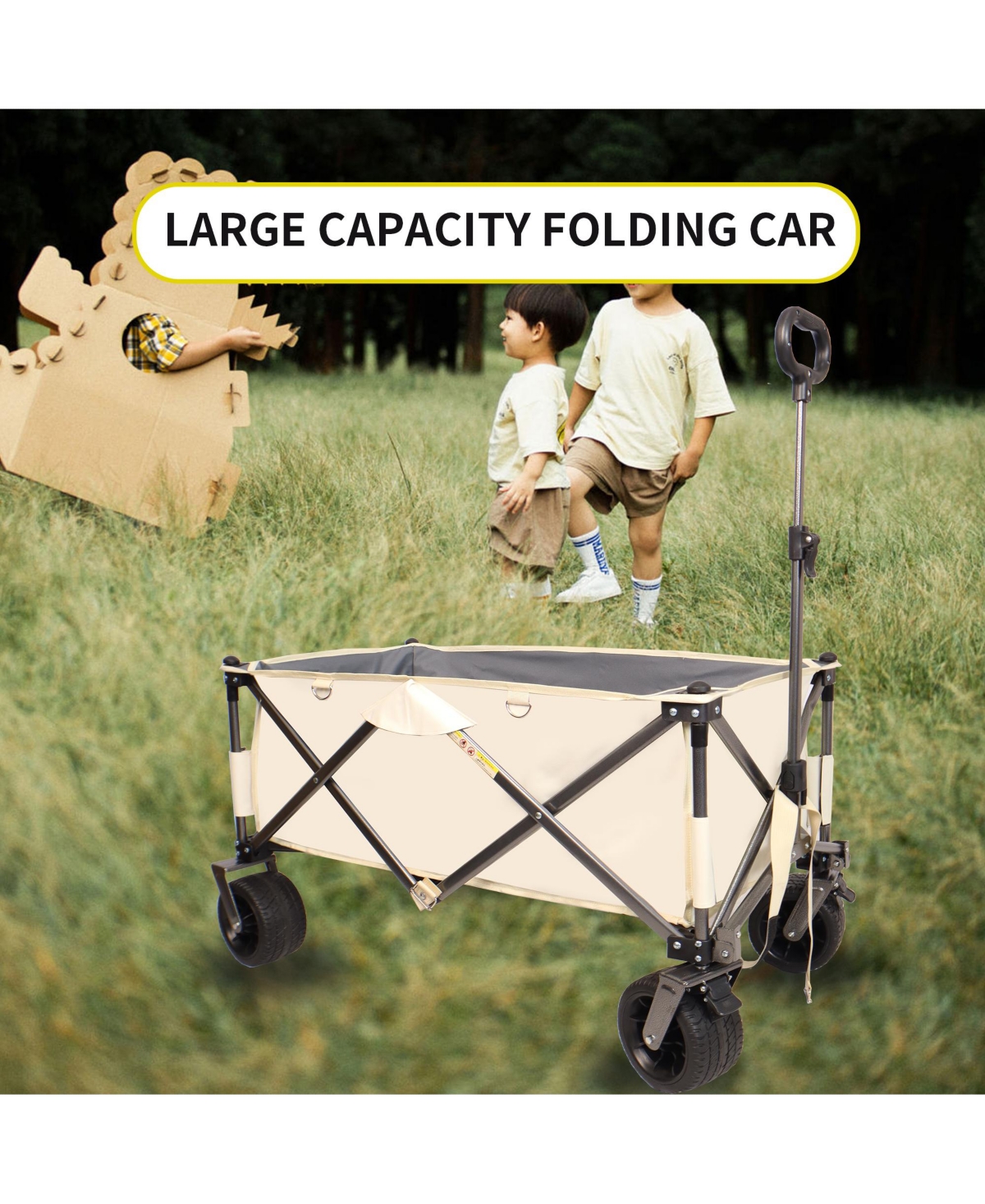 Slickblue Heavy-Duty Folding Wagon – Utility, Adjustable Handle & Drink Holders for Sand, Shopping, Camping, and Garden