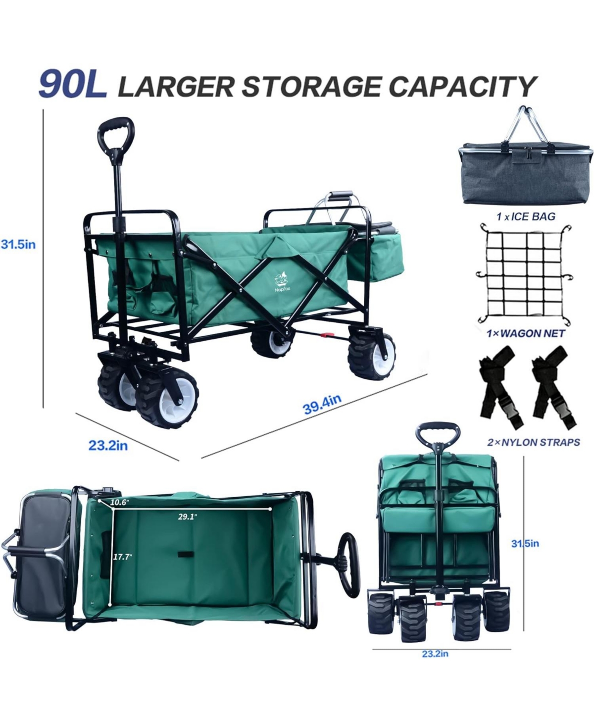 Slickblue Collapsible Heavy-Duty Beach Wagon Cart – All-Terrain Wheels, Large Capacity, Outdoor Folding Utility with Brake, Aluminum Frame - Gr