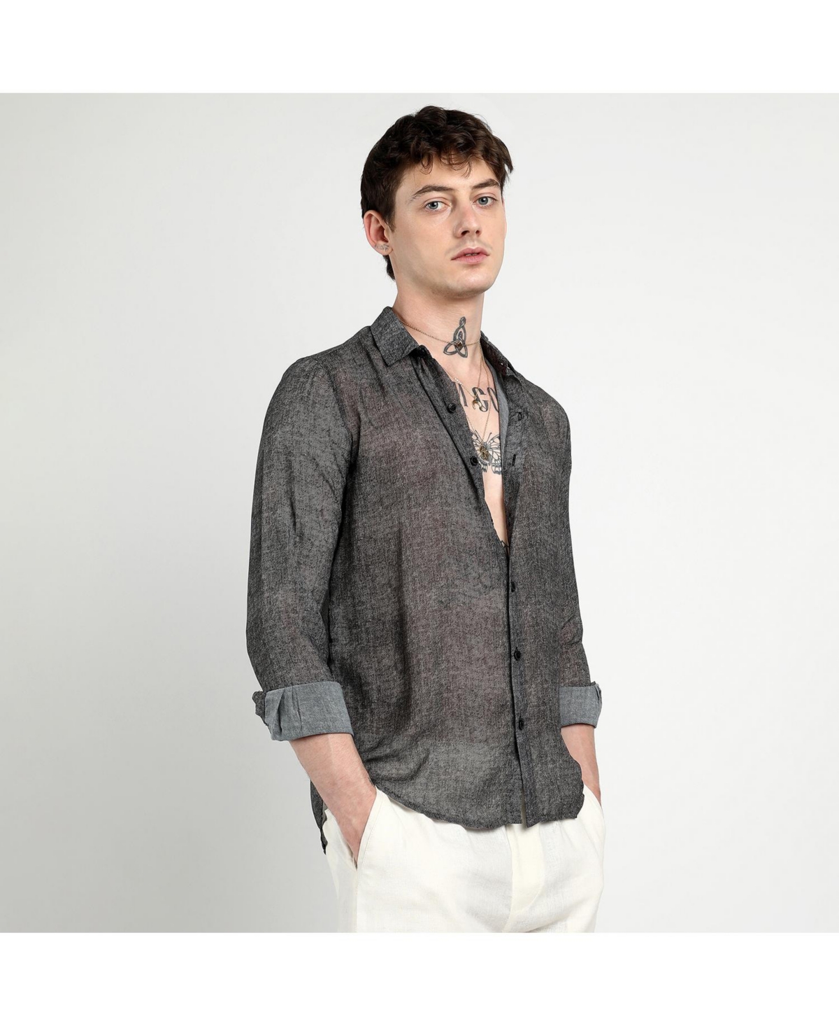 Campus Sutra Men's CharcoalGauzy Heathered Shirt - Black