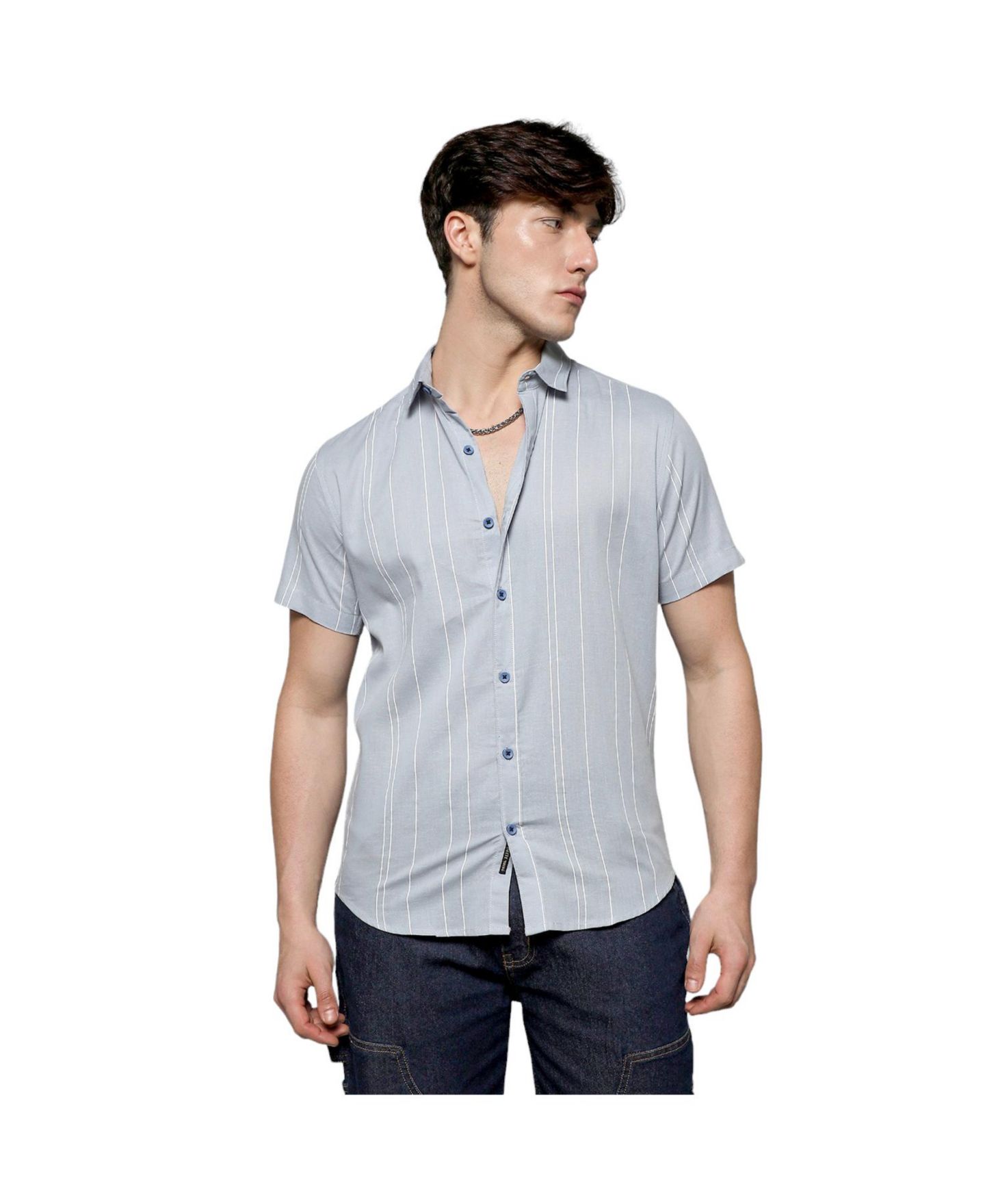 Мужская рубашка Cahoot Campus Sutra Icy Blue Unbalanced Striped, цвет: Синий — фото 1