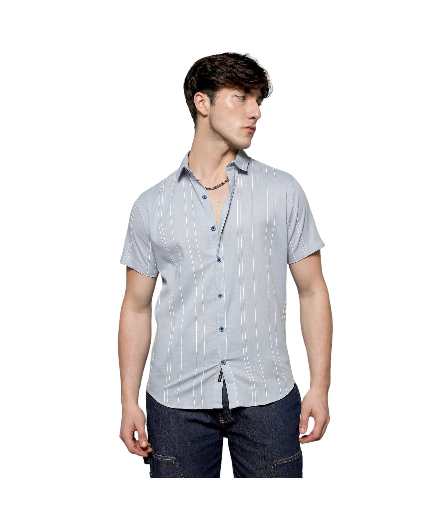 Men's Icy Blue Unbalanced Striped Shirt