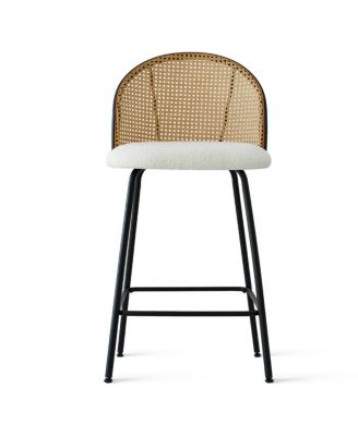 Set of 2 Armless Upholstered Boucle Counter Stools With Rattan Back-Maison Boucle
