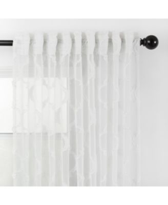 Premium 2-Panel Moroccan Embroidered Design Textured Sheer Curtain Panels - for Windows Living Room Bedroom Kitchen Office - Translucent Window Drapes for Home - 52 x 63 Inches Long - White