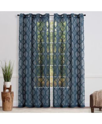 Premium 2-Panel Faux Linen Shimmer Textured Sheer Curtain Panels - for Windows Living Room Bedroom Office - Translucent Window Drapes for Home- 52 x 84 Inches Long - White