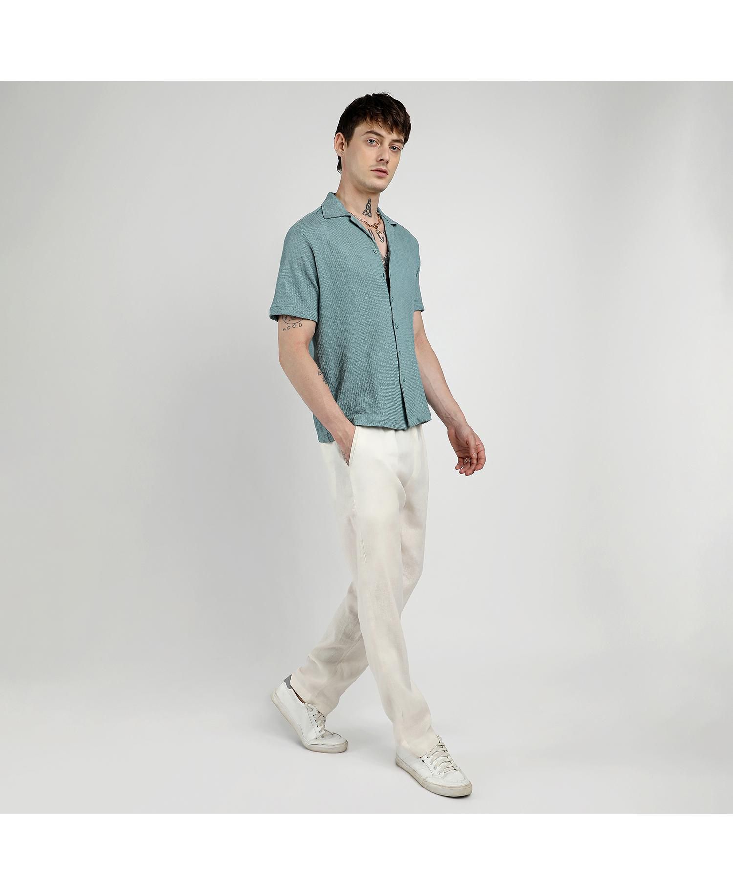 Men's Teal Green Micro Zig-Zag Shirt