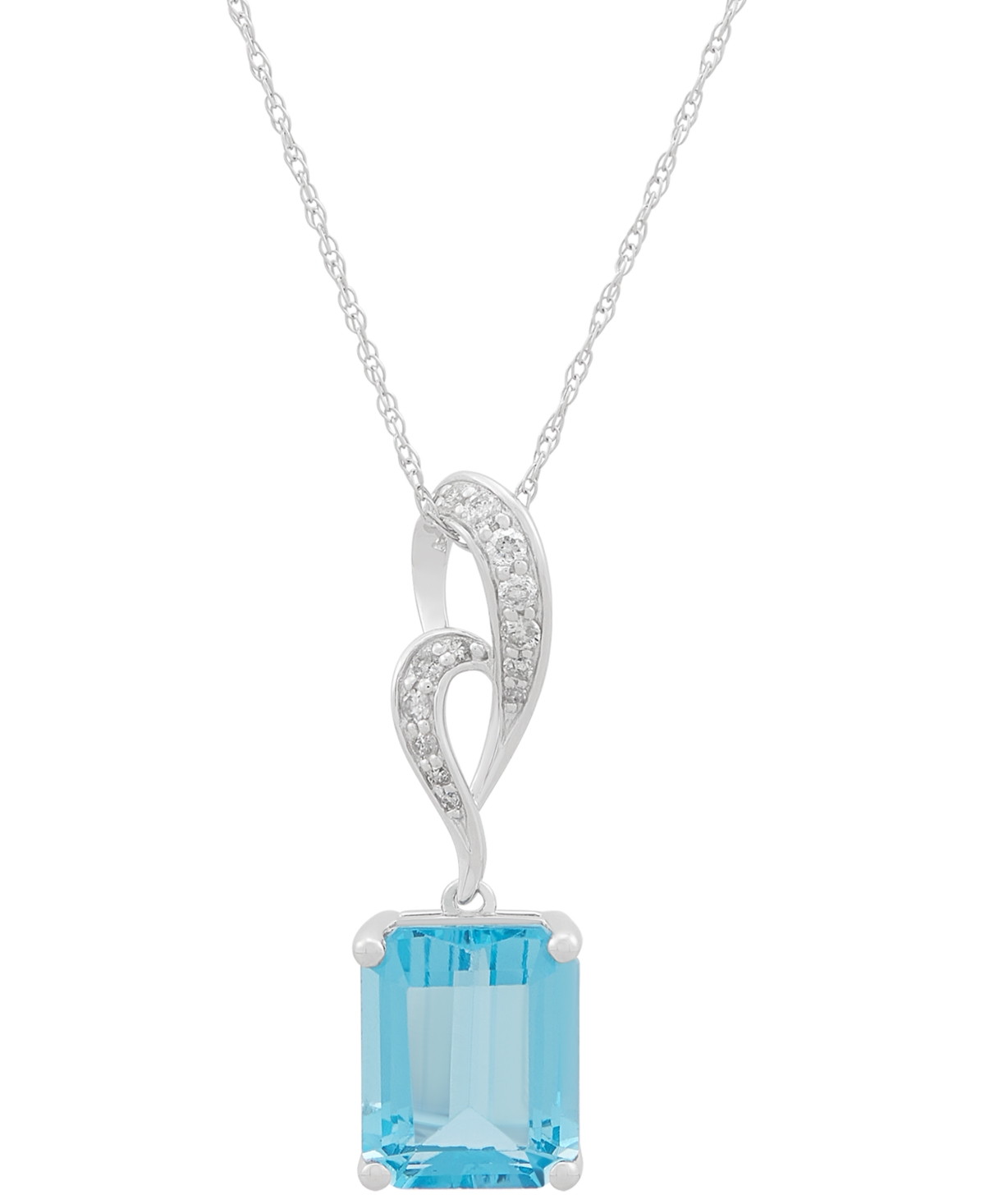 Macy's Swiss Blue Topaz (4 Ct. T.w.) & Diamond (1/10 Ct. T.w.) Swirl 18" Pendant Necklace In 14k White Gold