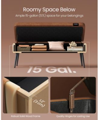 Mid-Century Modern Storage Ottoman Bench with Steel Legs, Black