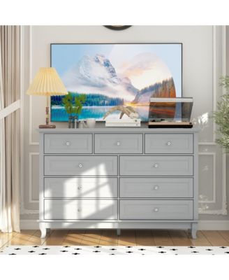 9-Drawer Gray Wood Dresser Bedroom Storage Cabinet Modern Style