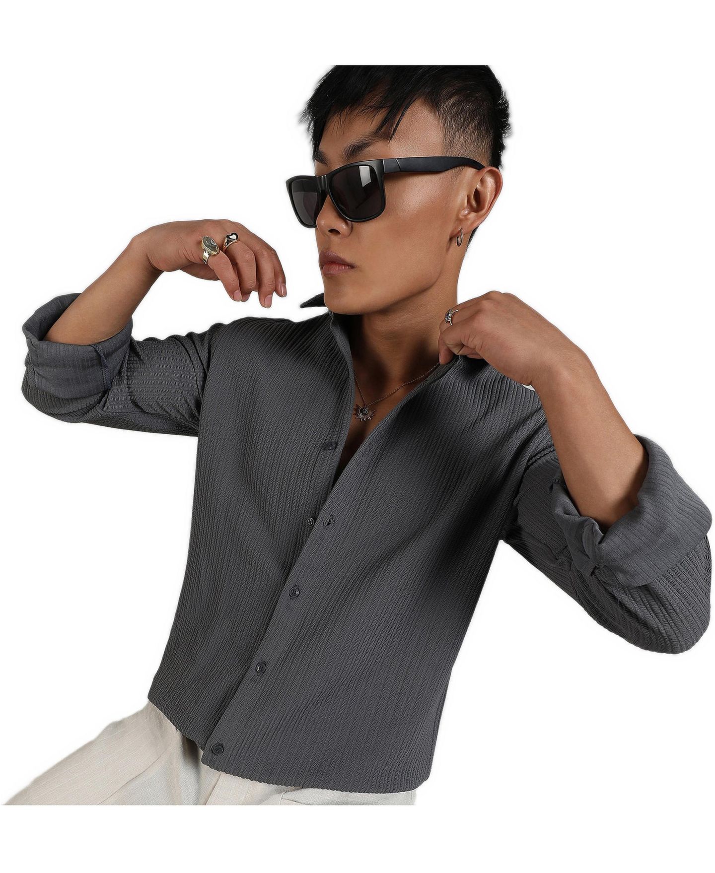 Мужская рубашка Cahoot Campus Sutra Ash Grey Stripe-Creased, цвет: Серый — фото 3