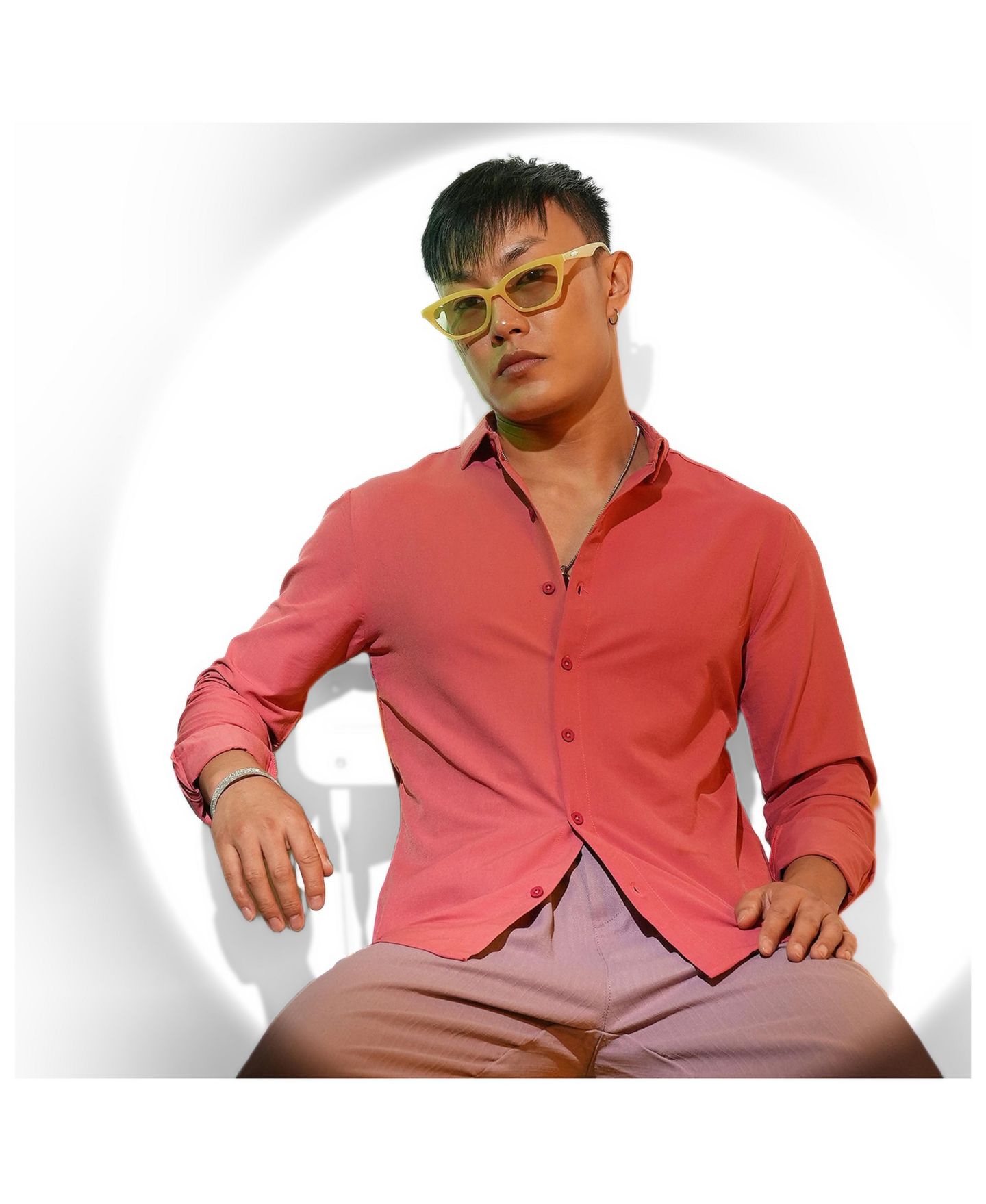 Мужская рубашка Cahoot Campus Sutra Coral Pink Solid Basic, цвет: Розовый — фото 2