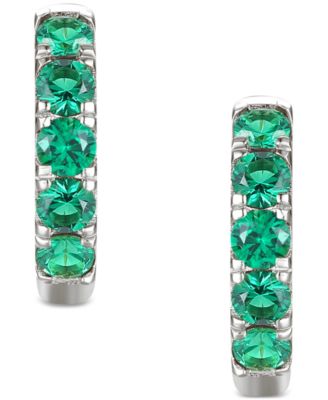 Lab Grown Ruby Five Stone Small Hoop Earrings (5/8 ct. t.w.) in 10k Gold, 0.5" (Also available in Citrine, Blue Topaz, Amethyst, Peridot, Sapphire, Emerald, White Sapphire, Garnet, and Aquamarine)