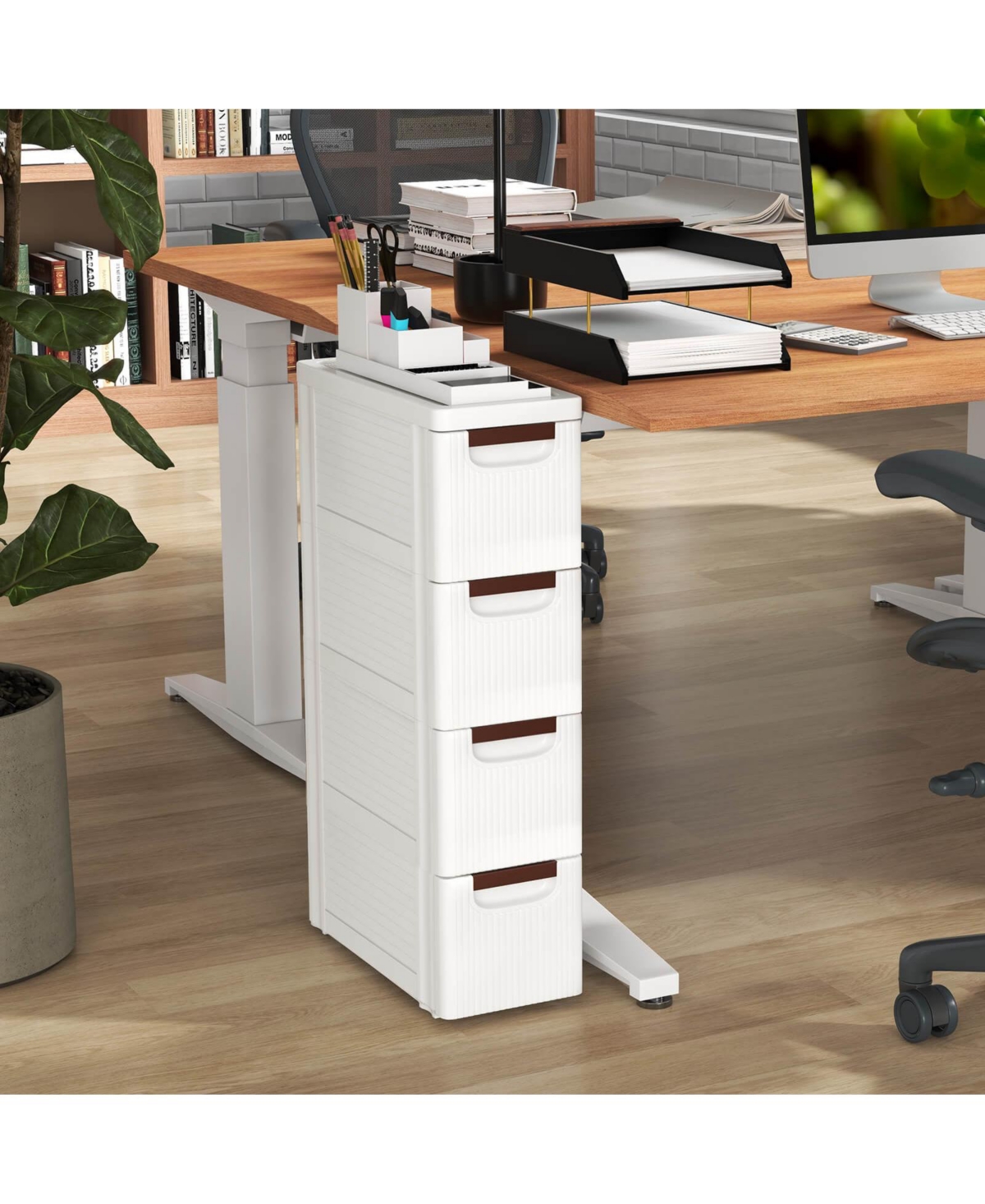 Costway Pcs 4-Drawer Narrow Rolling Storage Cabinet with Pull Handles Built-in Wheels