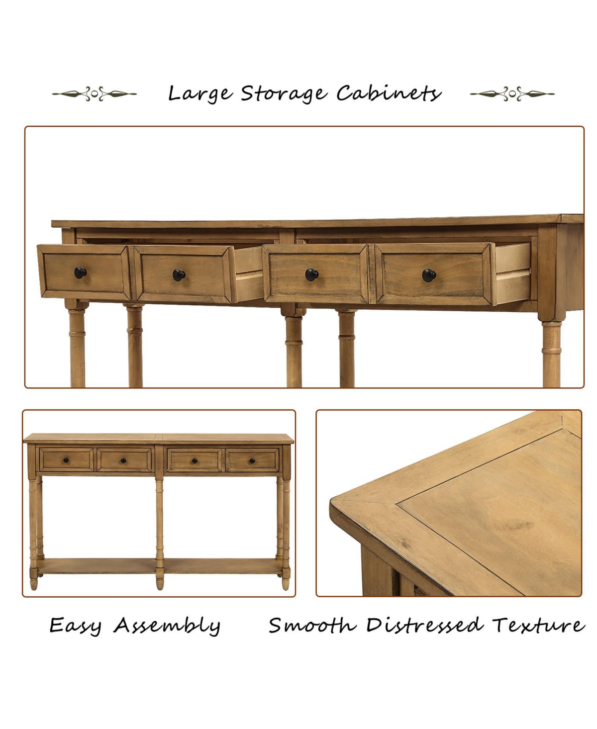 Slickblue Console Table Sofa Table Easy Assembly with Two Storage Drawers and Bottom Shelf for Living Room, Entryway