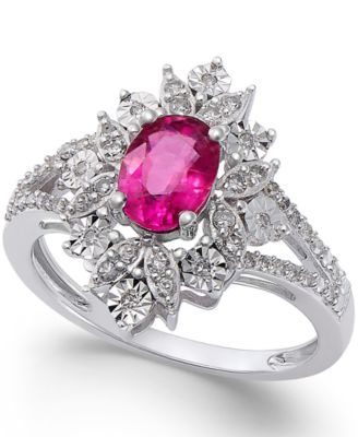 Macy's - Ruby (1 ct. t.w.) and Diamond (1/5 ct. t.w.) Split Shank Ring in 14k White Gold