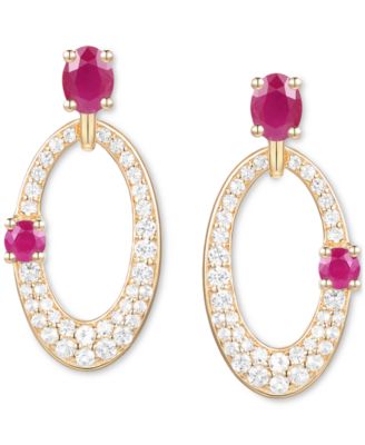 Macy's - Ruby (5/8 ct. t.w.) & Diamond (1/3 ct. t.w.) Oval Doorknocker Drop Earrings in 14k Gold