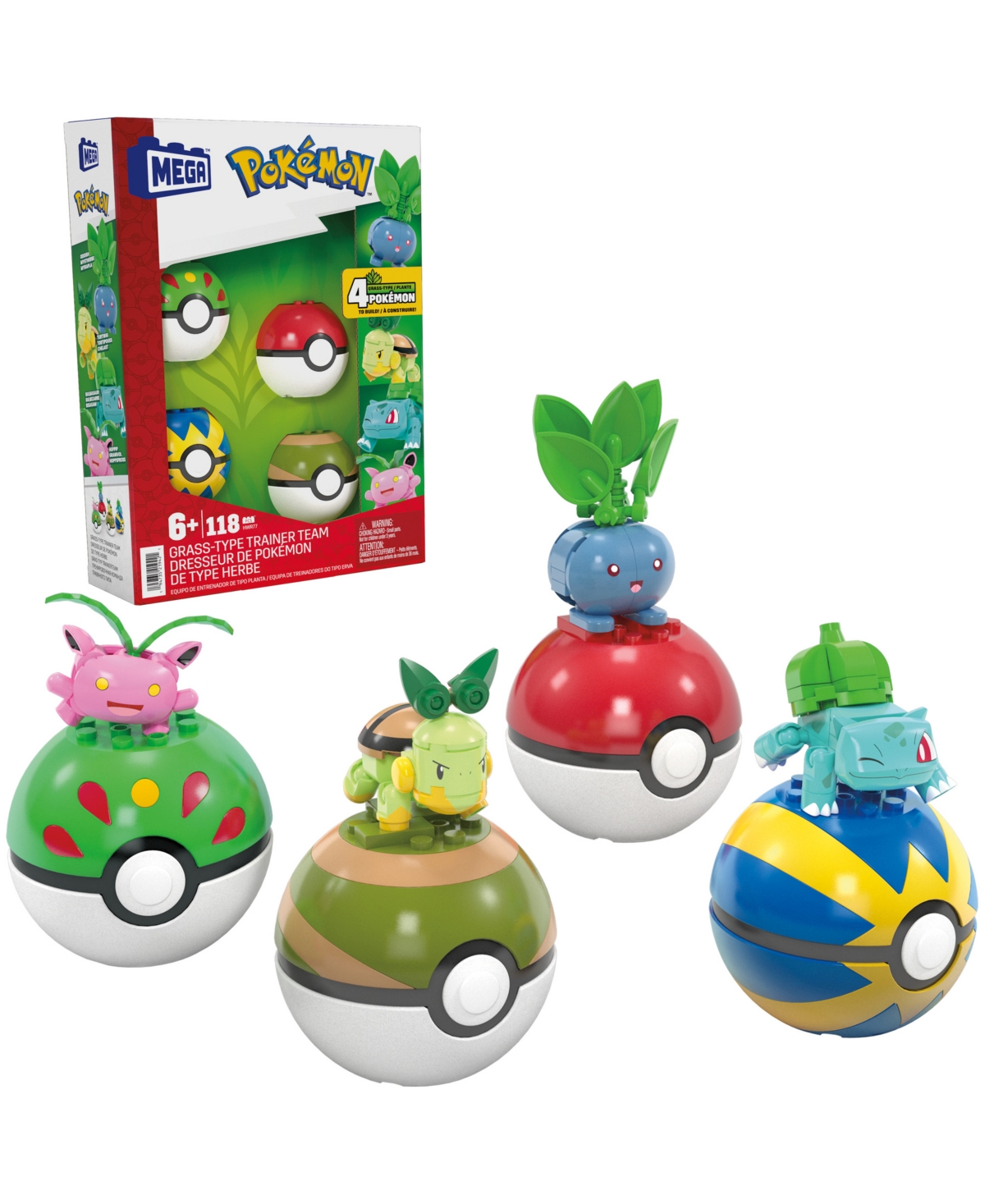 Pokémon Kids' Mega Grass-type Trainer Team Building Toy Kit With 4 Action Figures, 118 Pieces In Multi Color
