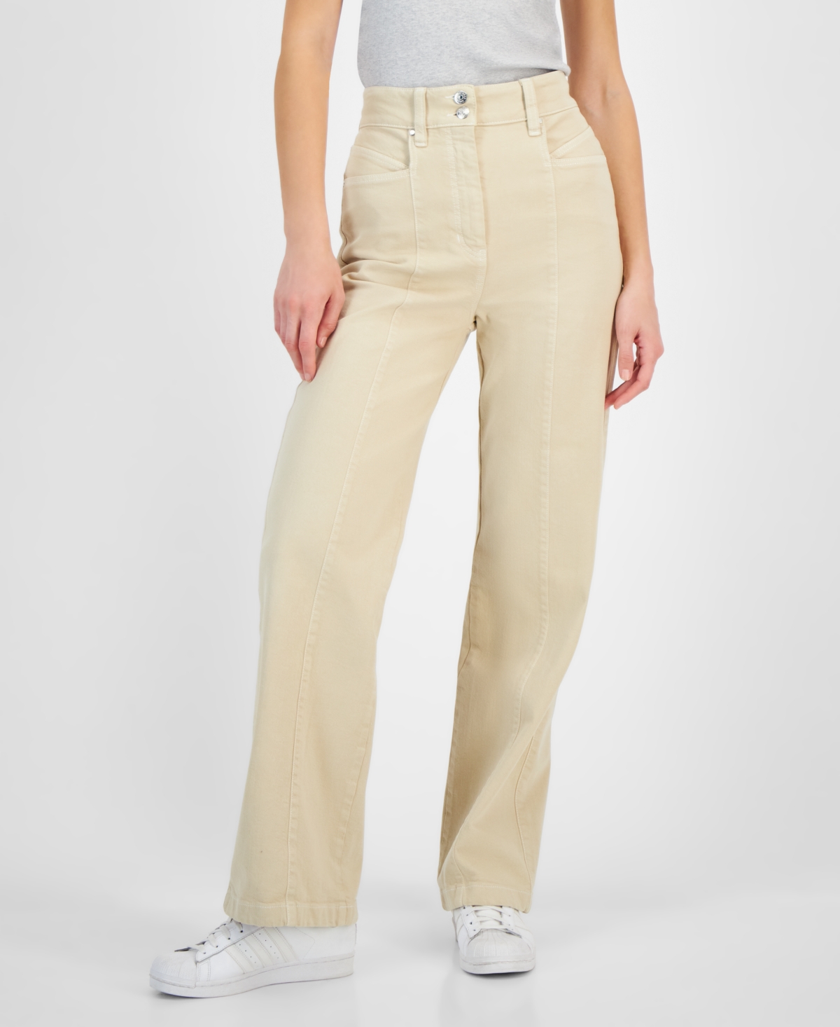 Women's Wide-Leg Denim Jeans - Beige