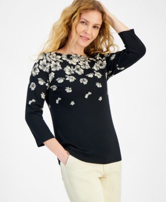 Style & Co - Women's Cotton Floral-Print 3/4-Sleeve Top