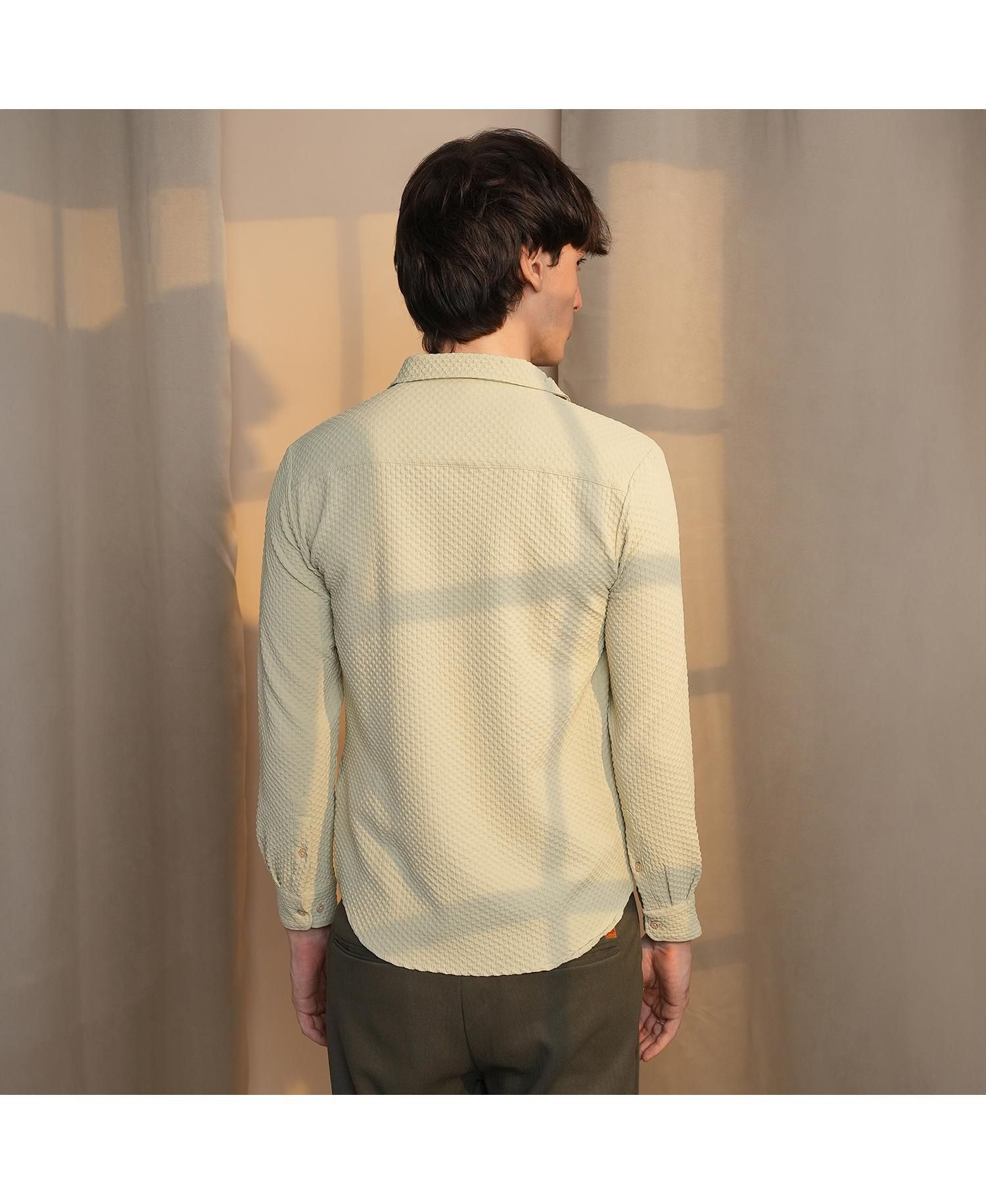 Men's Butter Yellow Micro Cubic-Textured Shirt