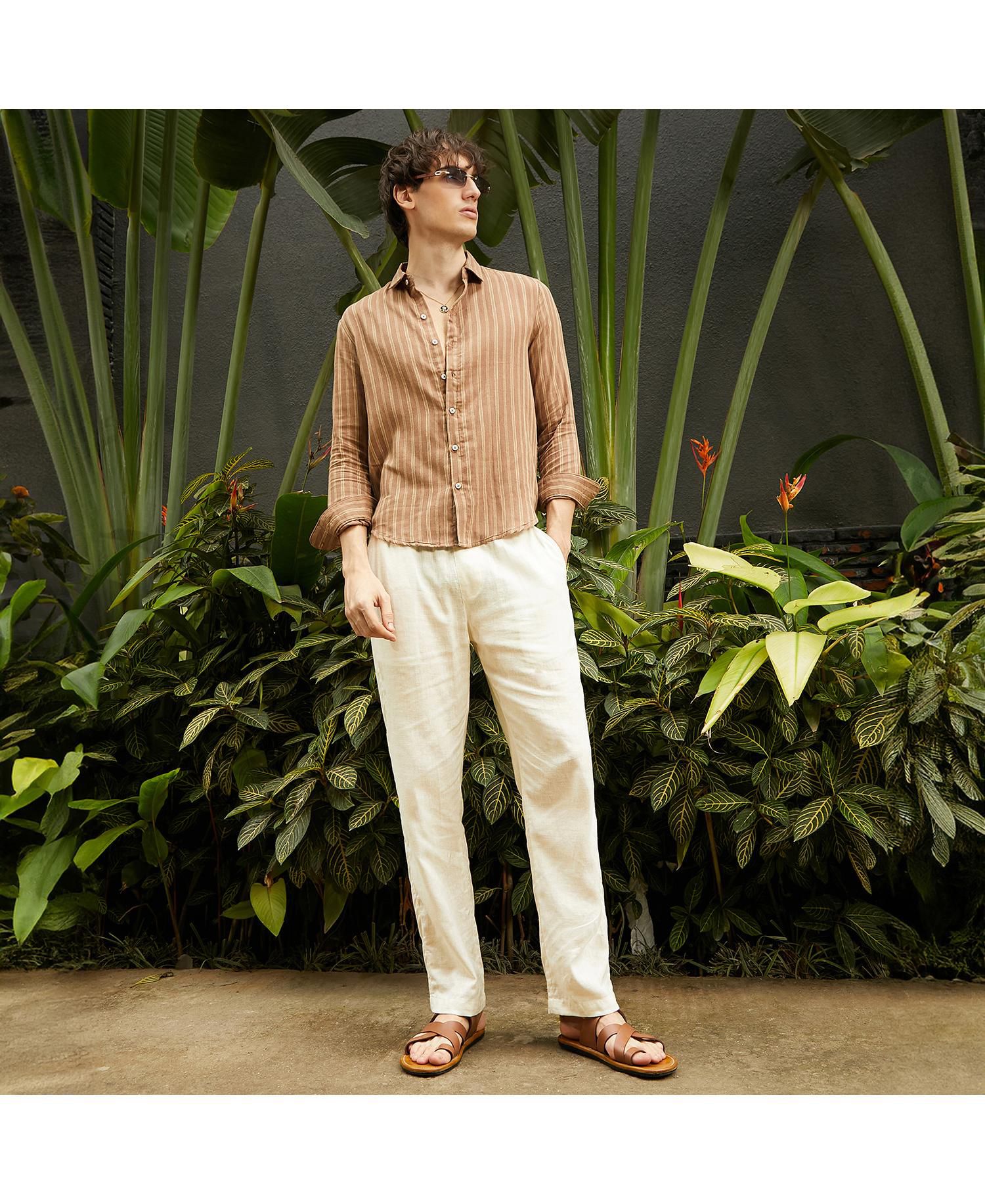 Men's Tan Brown Halo Striped Shirt
