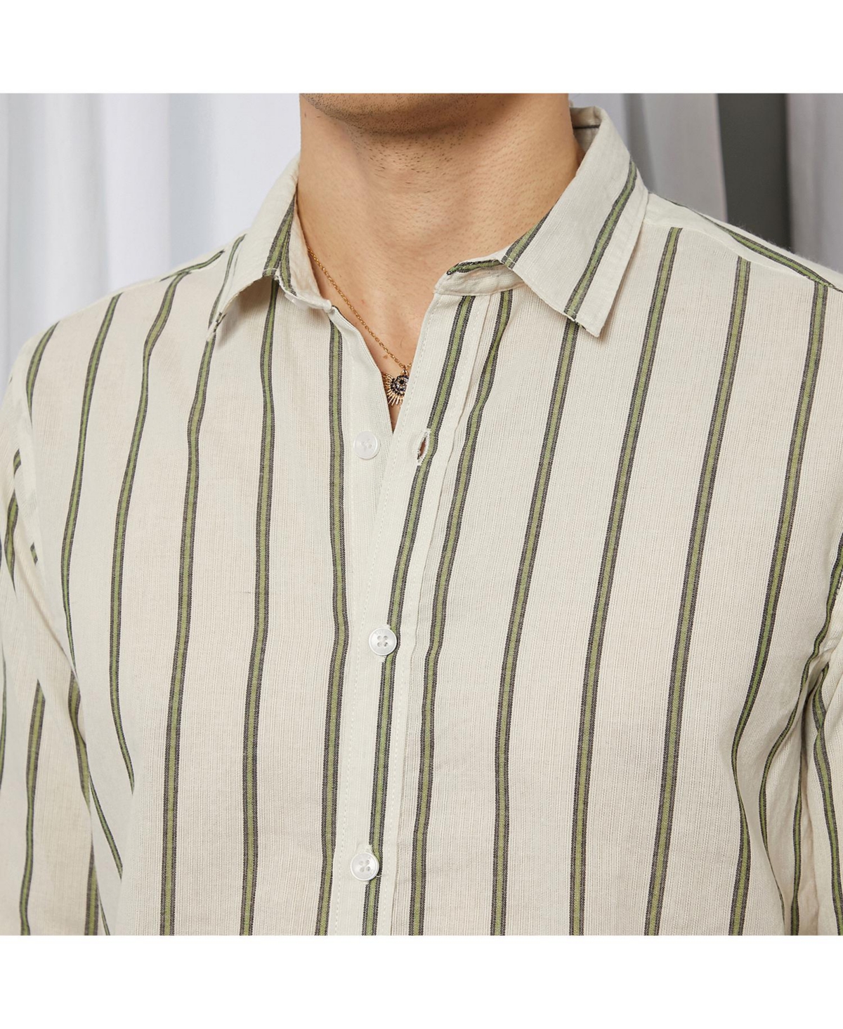 Campus Sutra Men's Saltbox& Sage Green Lined Halo-Striped Shirt - Beige/khaki