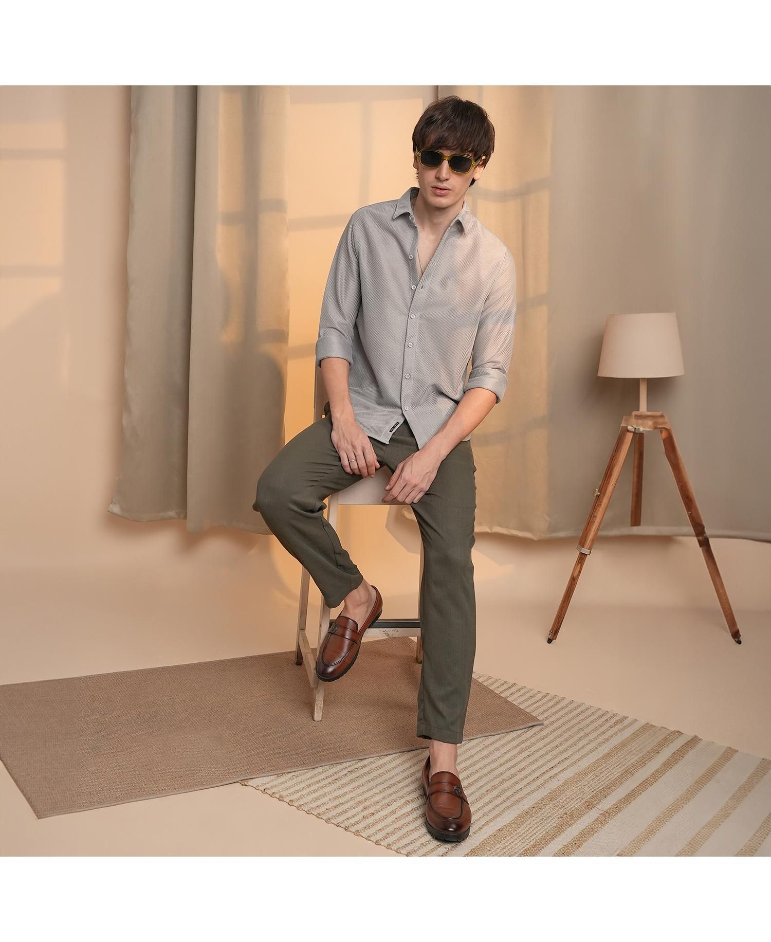 Men's Cloud Grey Mesh-Textured Shirt