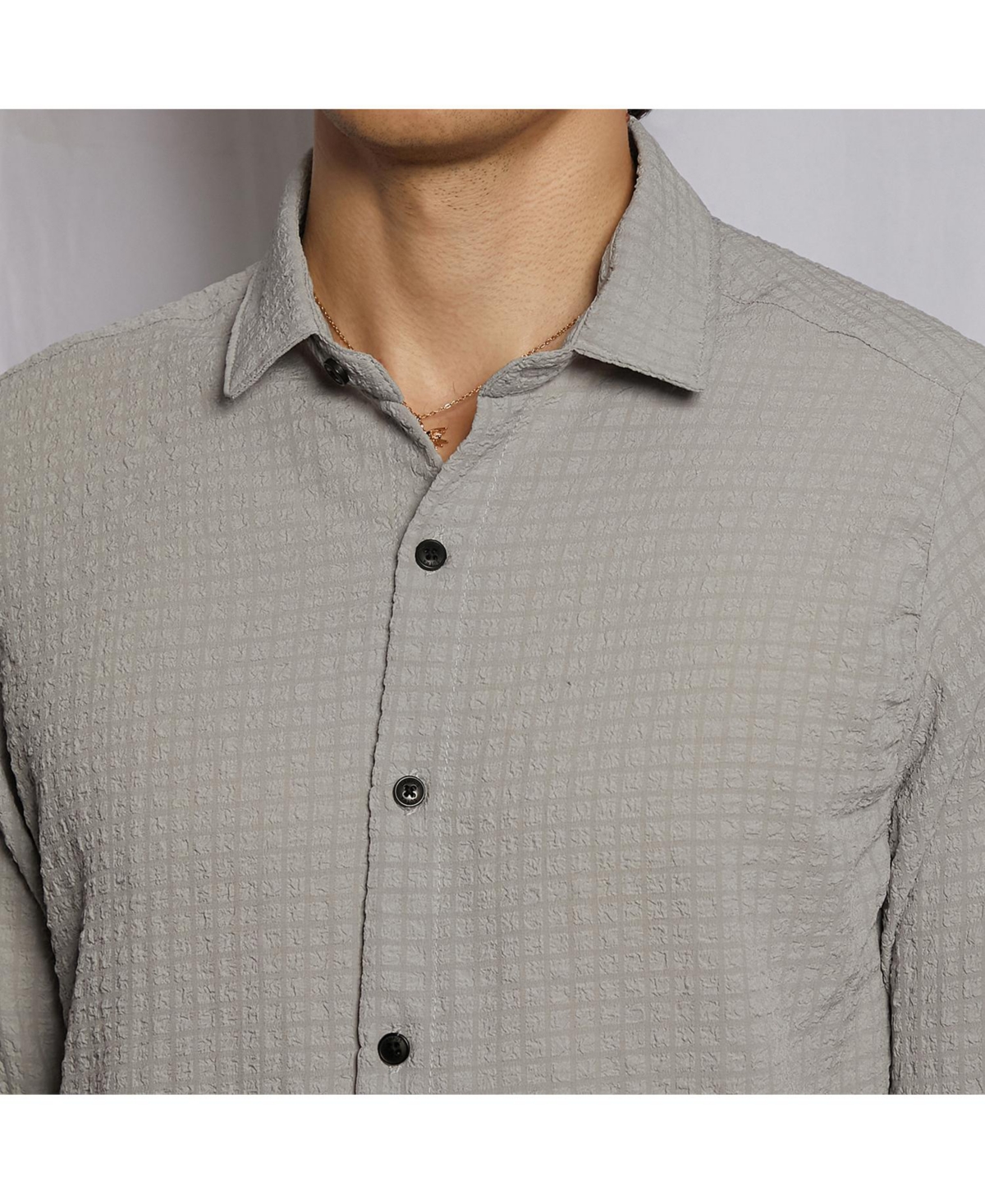 Campus Sutra Men's AshCubic-Seersucker Shirt - Grey