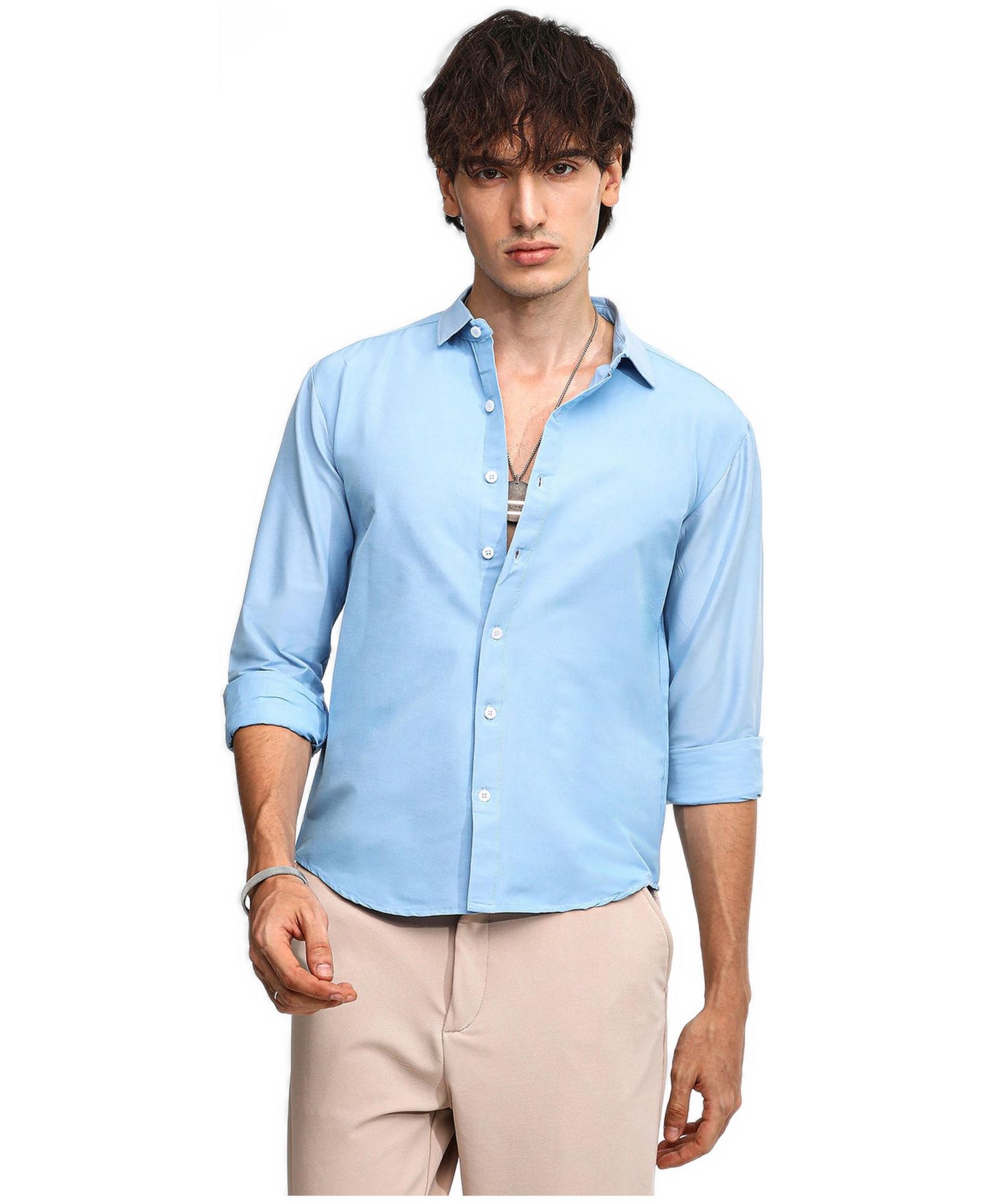 Мужская рубашка Cahoot Campus Sutra Sky Blue Solid Basic, цвет: Синий — фото 1