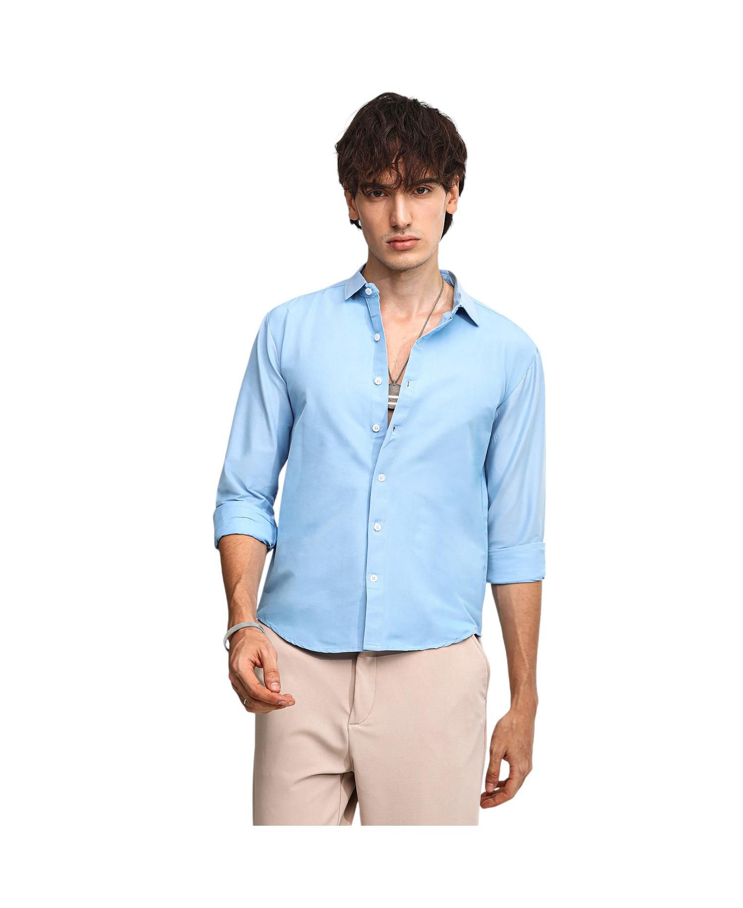 Men's Sky Blue Solid Basic Shirt