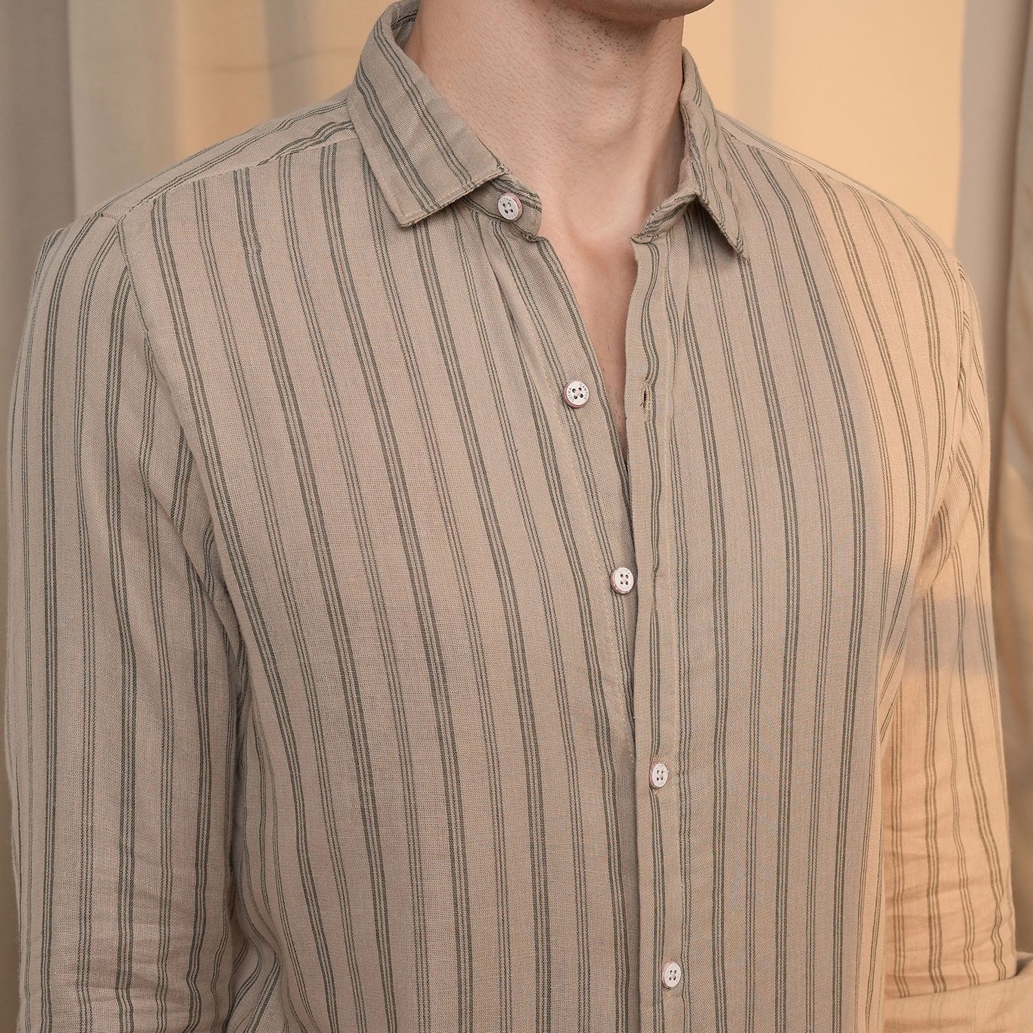 Men's Khaki Brown Halo-Striped Shirt