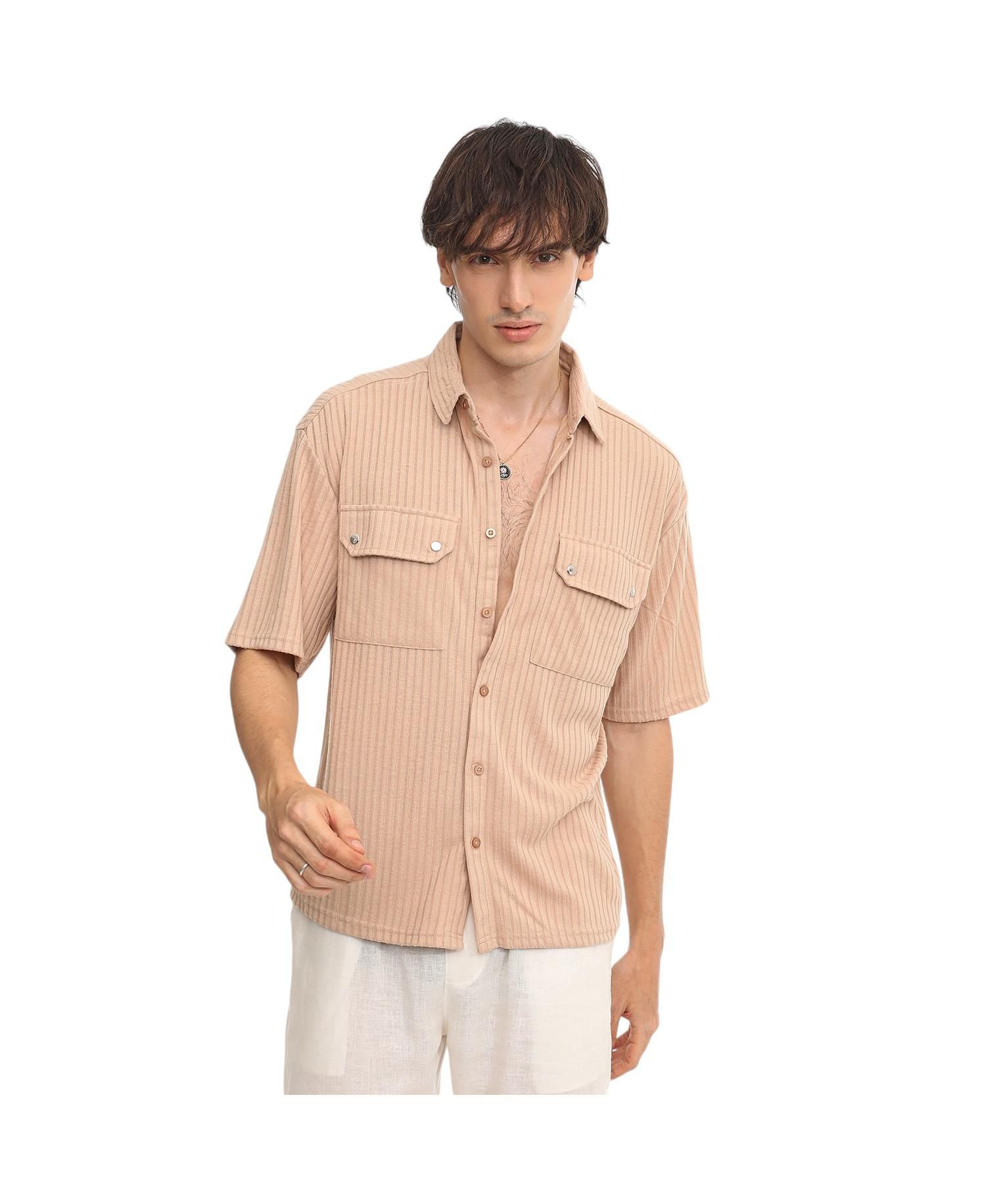 Men's Light Beige Textured Knit Shirt