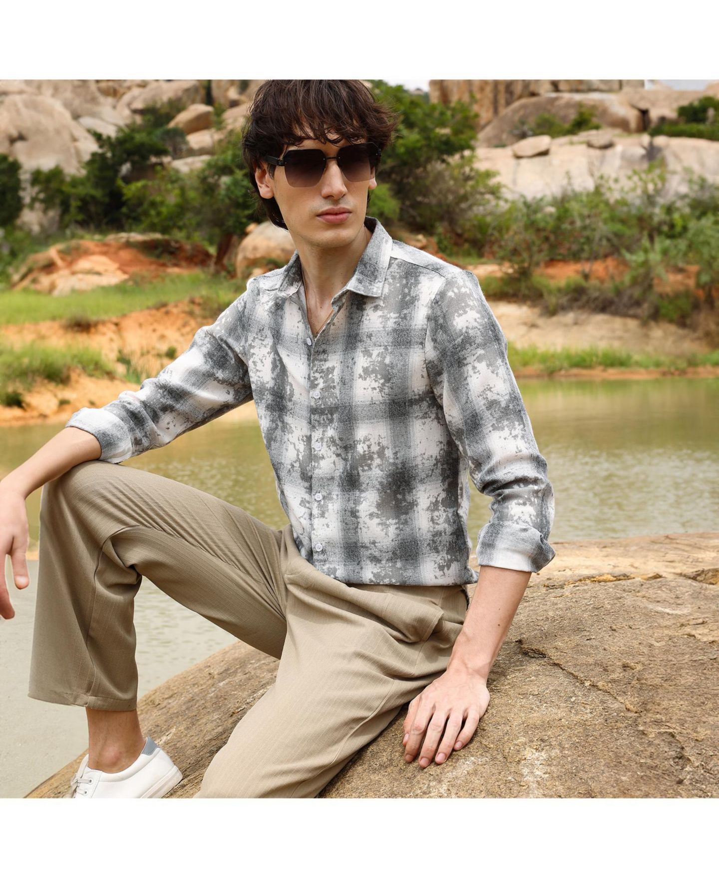 Мужская рубашка Cahoot Campus Sutra Moon Grey Splash Check, цвет: Серый — фото 3