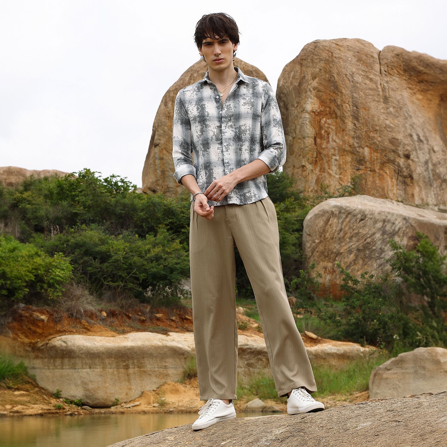 Men's Moon Grey Splash Check Shirt
