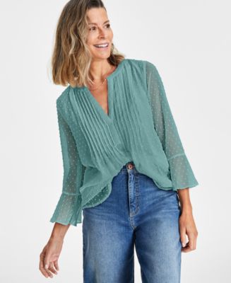 売れ筋商品|||スタイルアンドコー カットソー トップス レディース Women's Textured Pintuck Ruffle Sleeve Top, Regular & Petite, Created for Macy's Peachy Pink Style & Co Women's Textured Pintuck Ruffle Sleeve Top