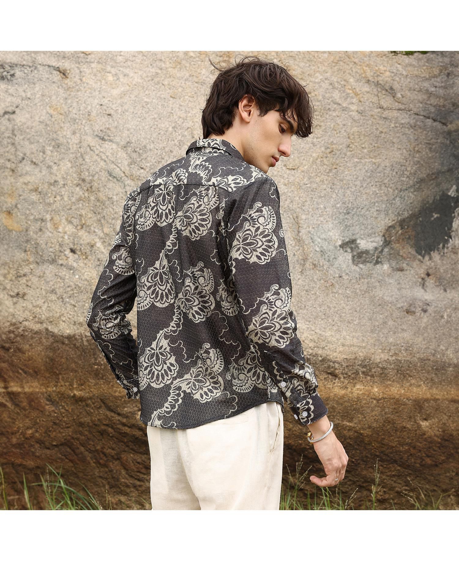 Men's Charcoal Black Floral Block Shirt