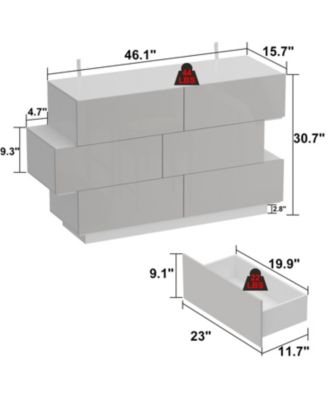 High Gloss White Wood 6-Drawer Chest of Drawers