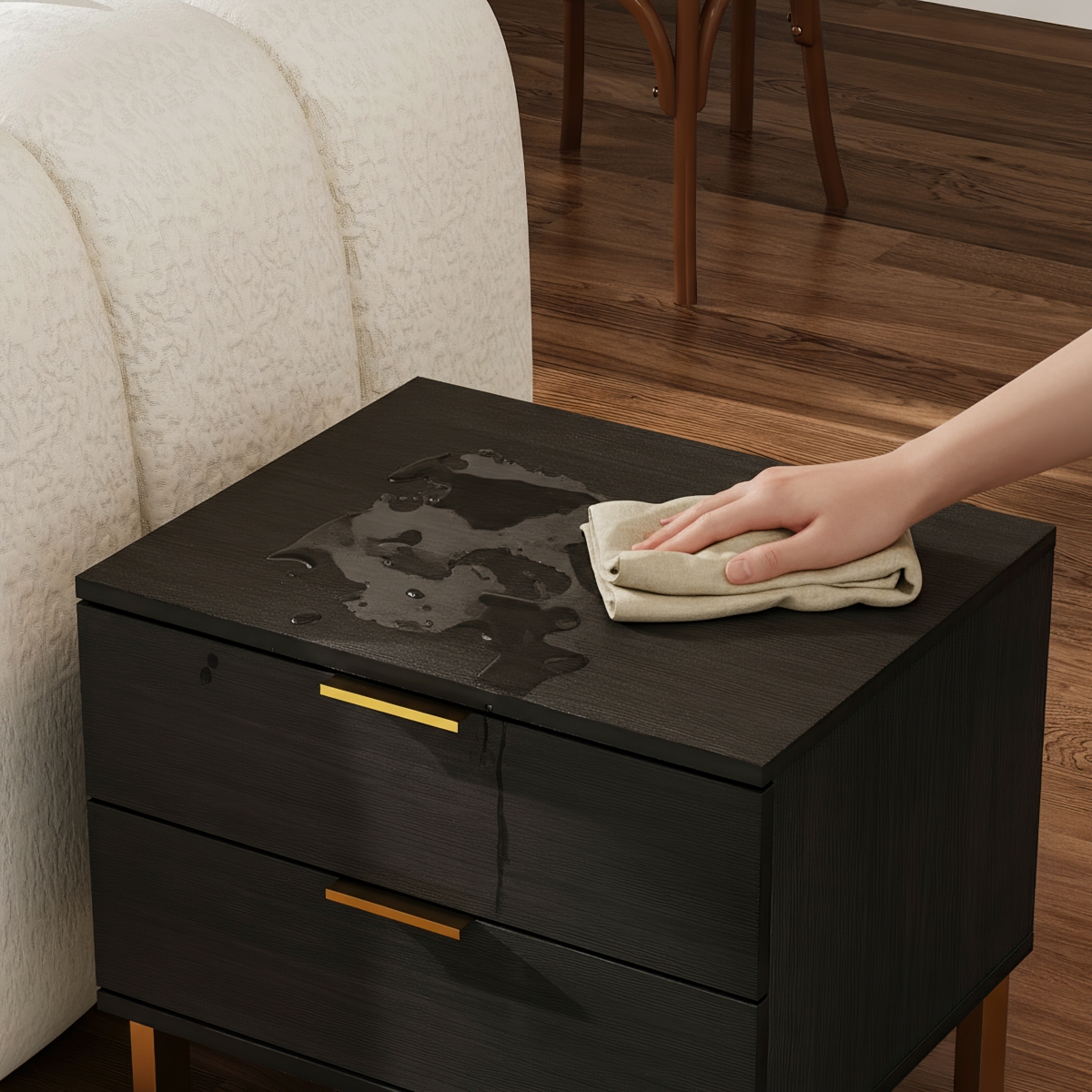 Homsee Black 3 Drawers Storage Cabinet with Golden Pattern Decor