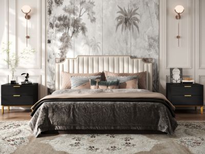 Bedside table with 2 Drawers, Nightstand with Metal Feet