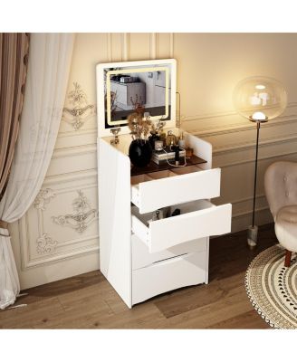 White Wood 3-Drawer Chest of Drawers with Flip-top Mirror