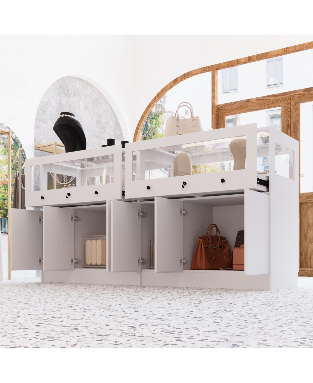 Homsee Storage/Display Cabinet with Glass Top , Bedroom Dresser Armoire Island