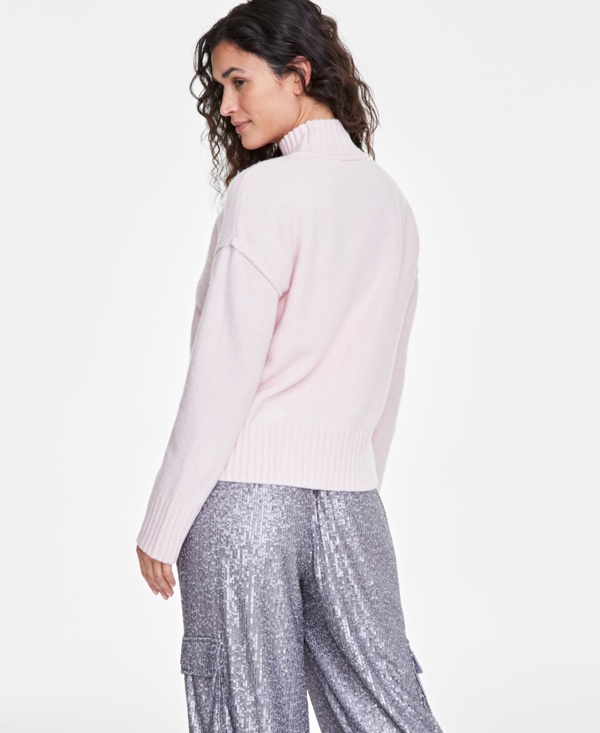 On 34th Women's Mock-neck Jersey Roll-trim Sweater, Exclusively At Macy's In Pink Dogwood