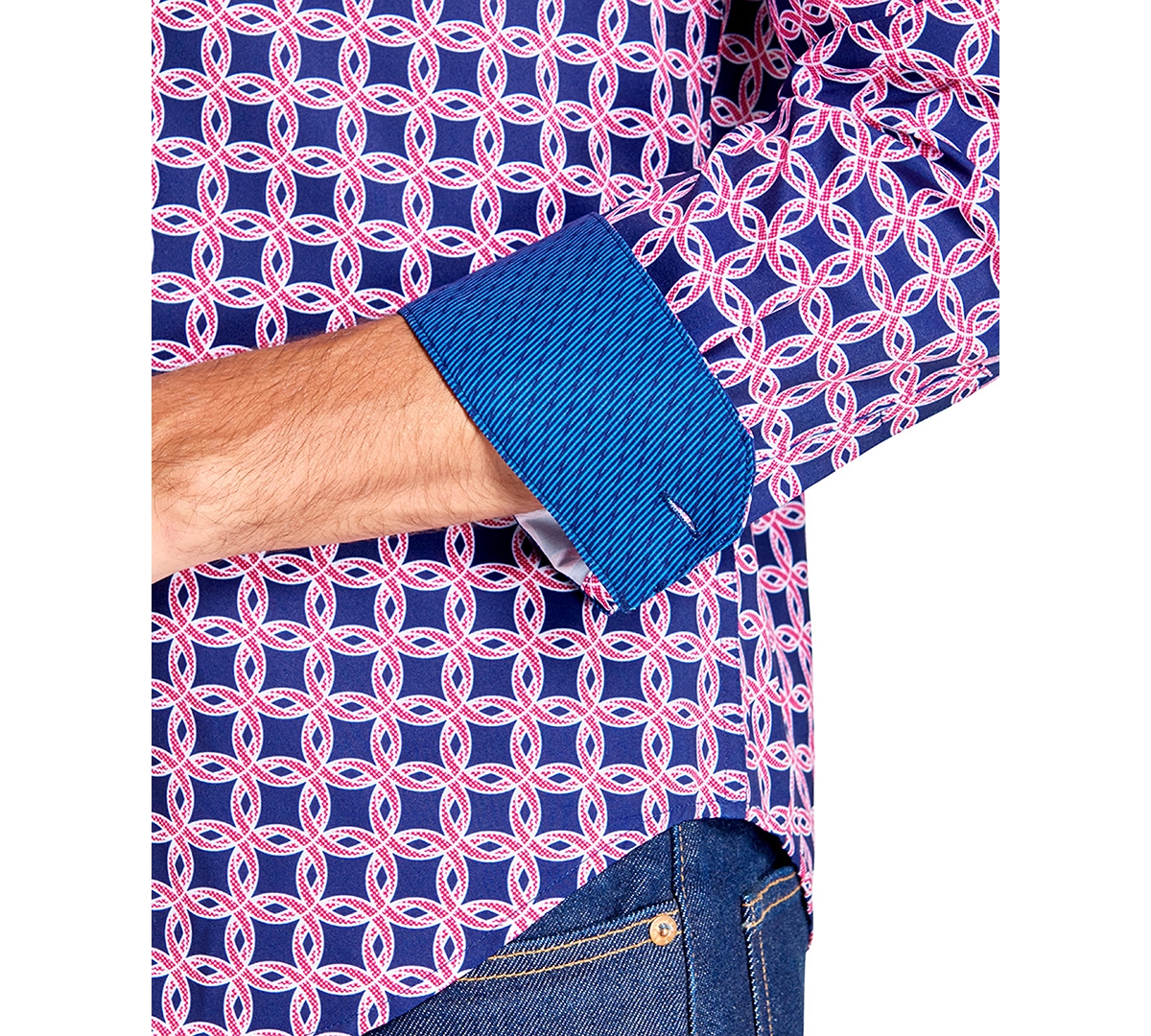 Society of Threads Men's Regular-Fit Non-Iron Performance Stretch Geo Print Button-Down Shirt