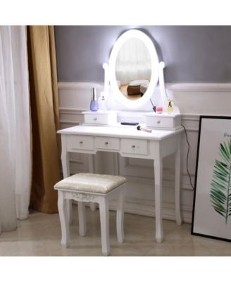 5-Drawer Dressing Table with Single Mirror and Light Bulbs Stylish Vanity for Makeup