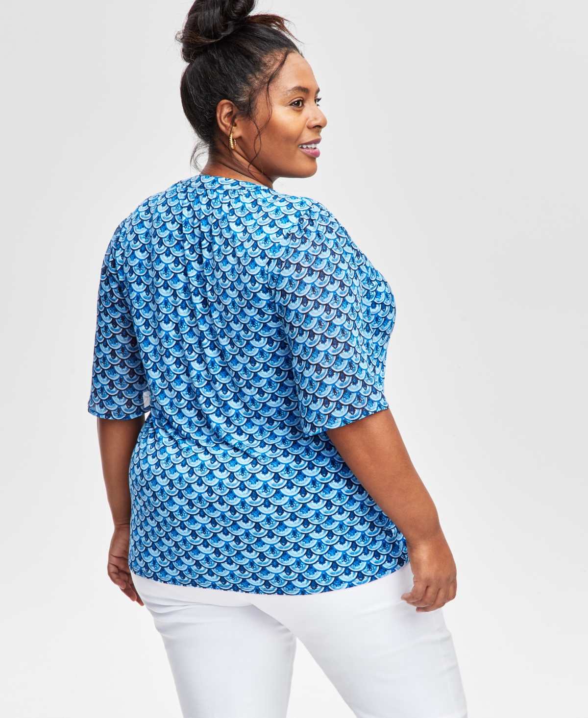 Jm Collection Plus Size Split-Neck Flutter-Sleeve Blouse, Exclusively at Macy's